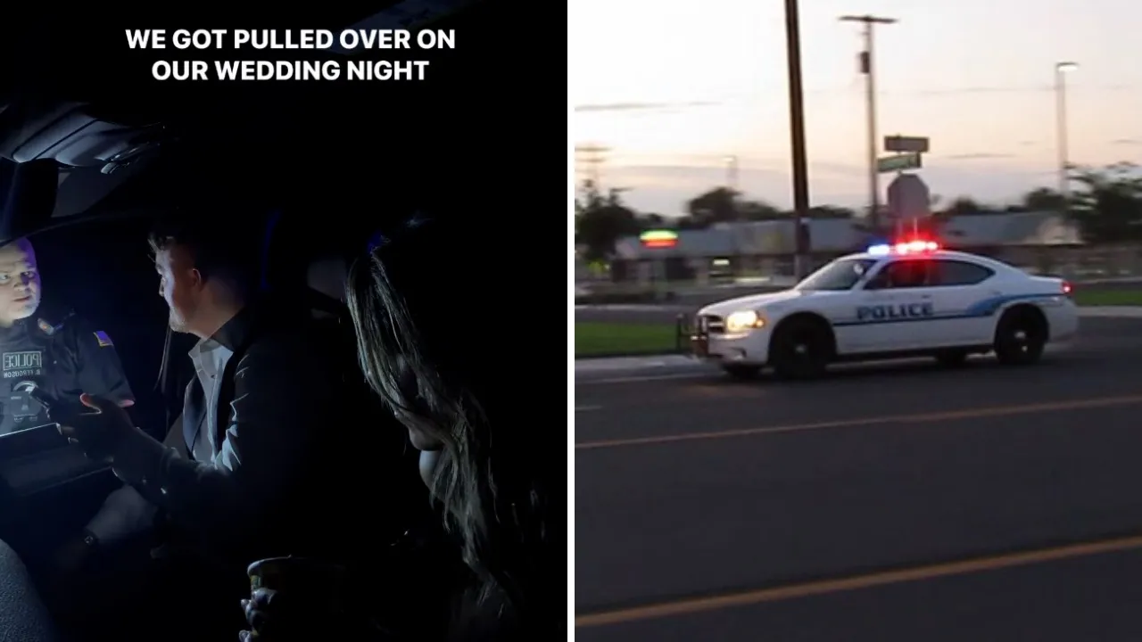 A newlywed couple was pulled over five minutes after their Tennessee wedding, then the officer told the groom he had a warrant for his arrest